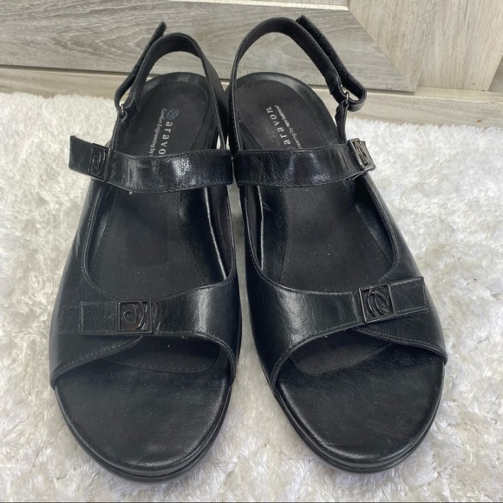 Aravon Women's  Black Power Comfort Sandals Wedge Adjustable 9